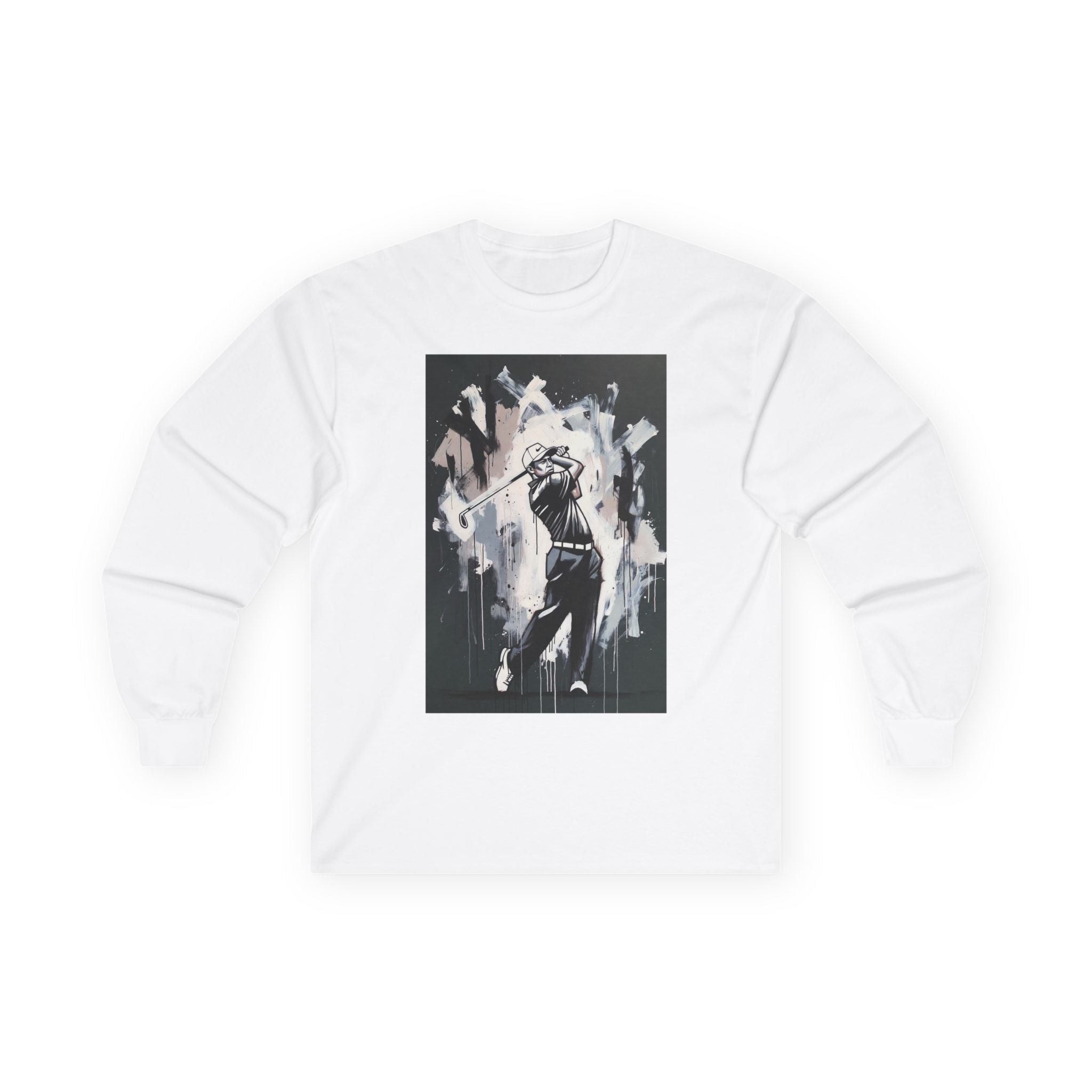 Golfer swing illustration Long Sleeve | monochrome golf art, athletic apparel