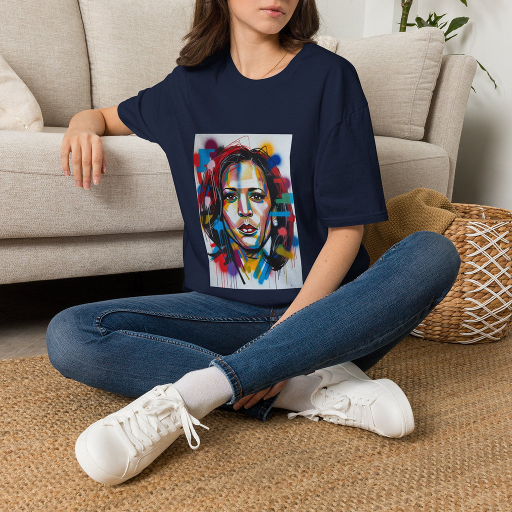 Abstract Artsy Kamala Portrait T-Shirt — Colorful Spray Paint Face Art Tee