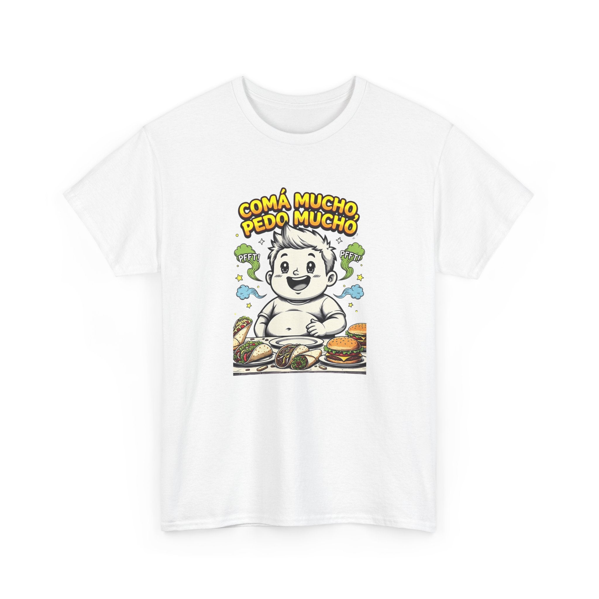 T-Shirt — "Coma Mucho Pedo Mucho" Funny Eating Cartoon Tee