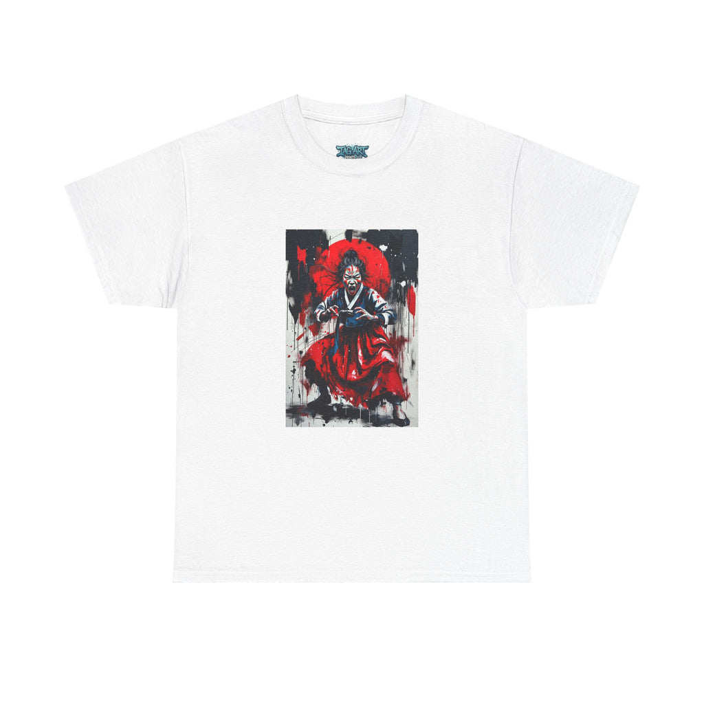 Samurai Red Moon Tee | Japanese Warrior Illustration, Ink Brush Art