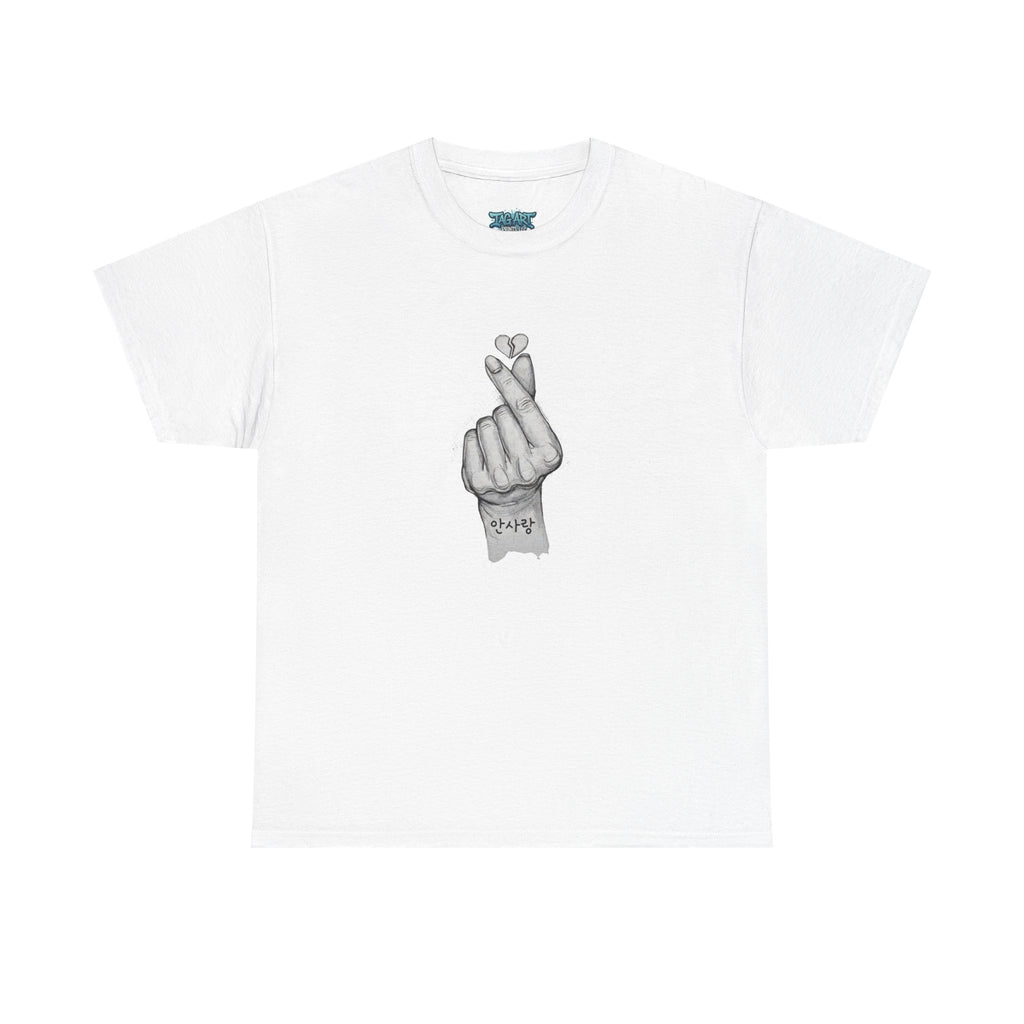 Korean Finger Heart Drawing Tee | Hand Sketch Illustration T-Shirt