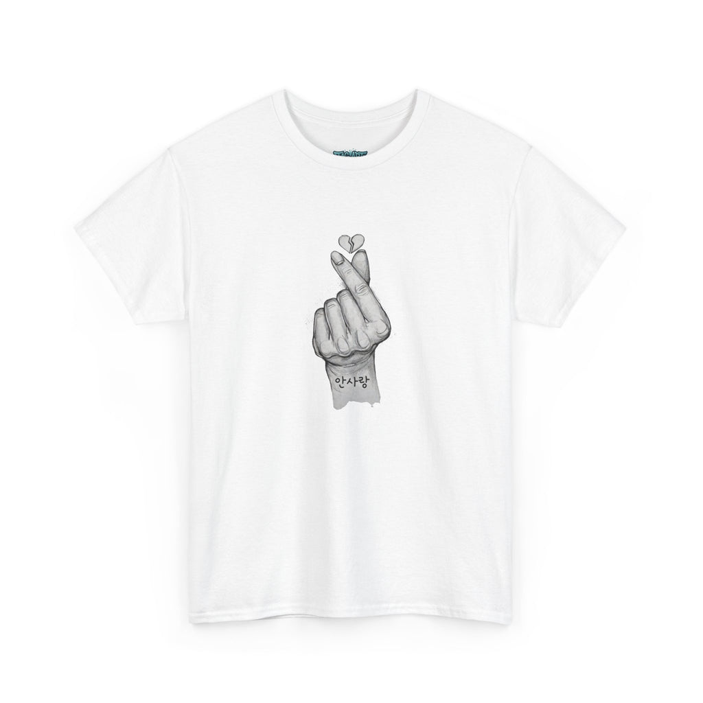 Korean Finger Heart Drawing Tee | Hand Sketch Illustration T-Shirt
