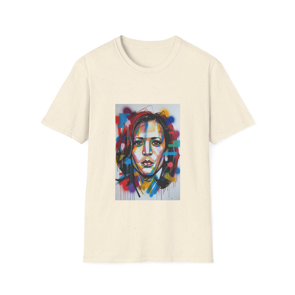 Abstract Artsy Kamala Portrait T-Shirt — Colorful Spray Paint Face Art Tee