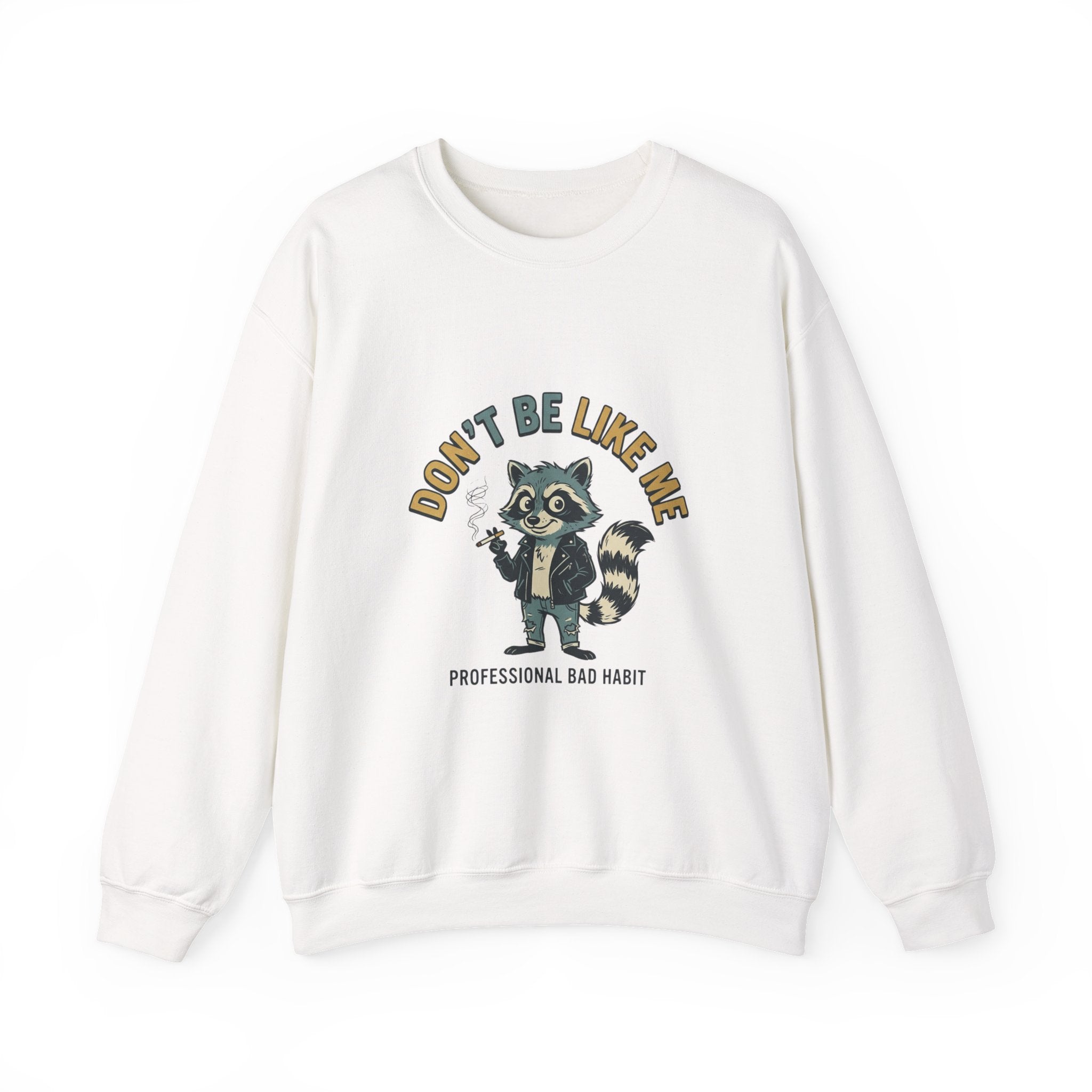 Don’t Be Like Me Raccoon Smoking Crewneck, ironic animal smoking sweatshirt, alt meme