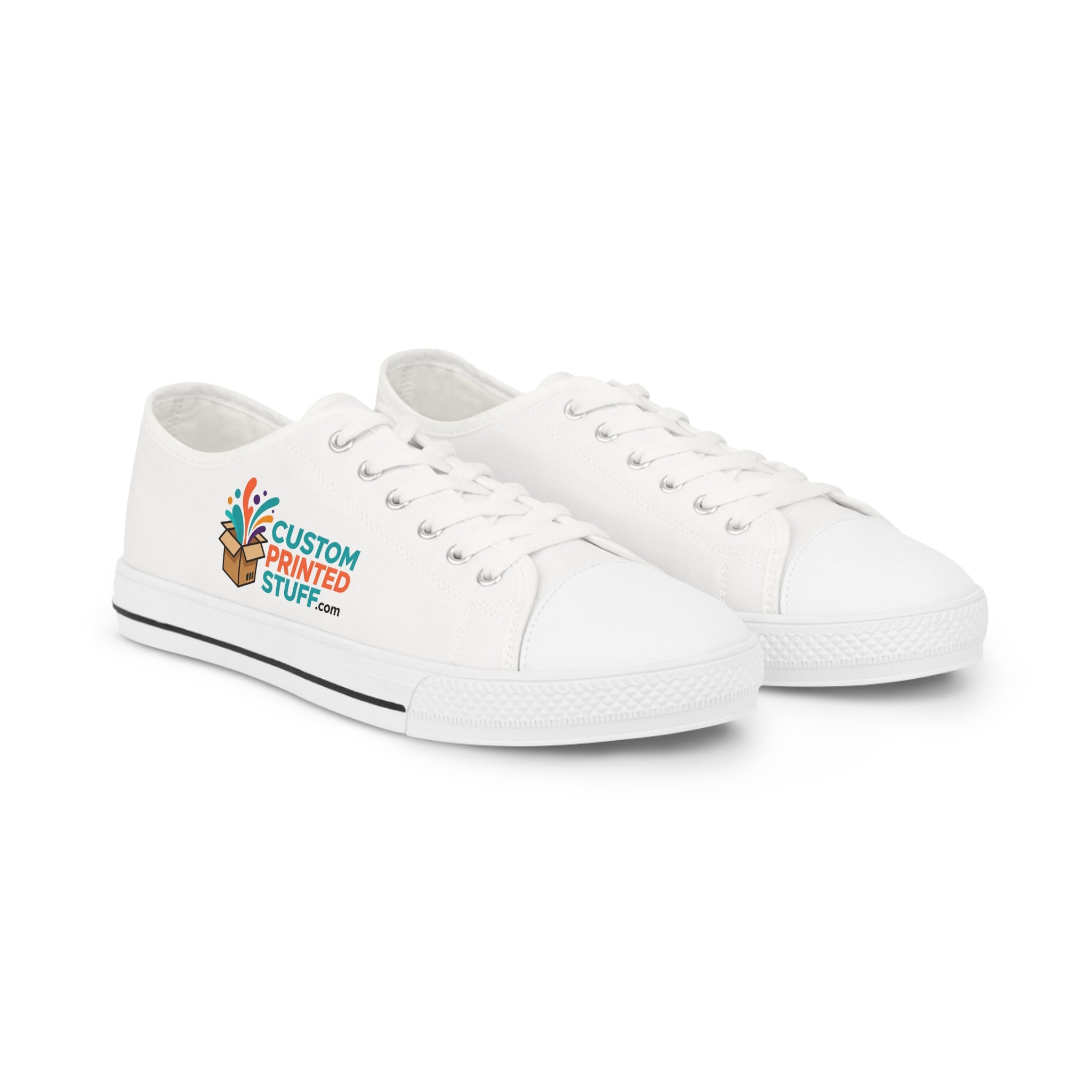 Custom Logo Low Top Sneakers — Men’s White Canvas Personalized Shoes