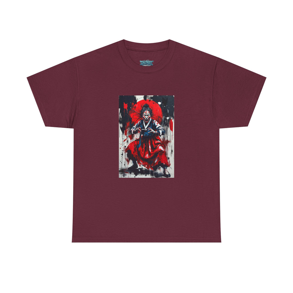 Samurai Red Moon Tee | Japanese Warrior Illustration, Ink Brush Art