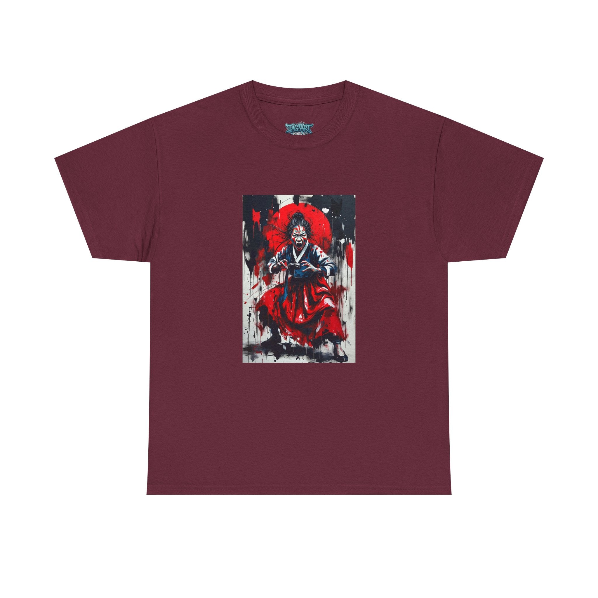 Samurai Red Moon Tee | Japanese Warrior Illustration, Ink Brush Art