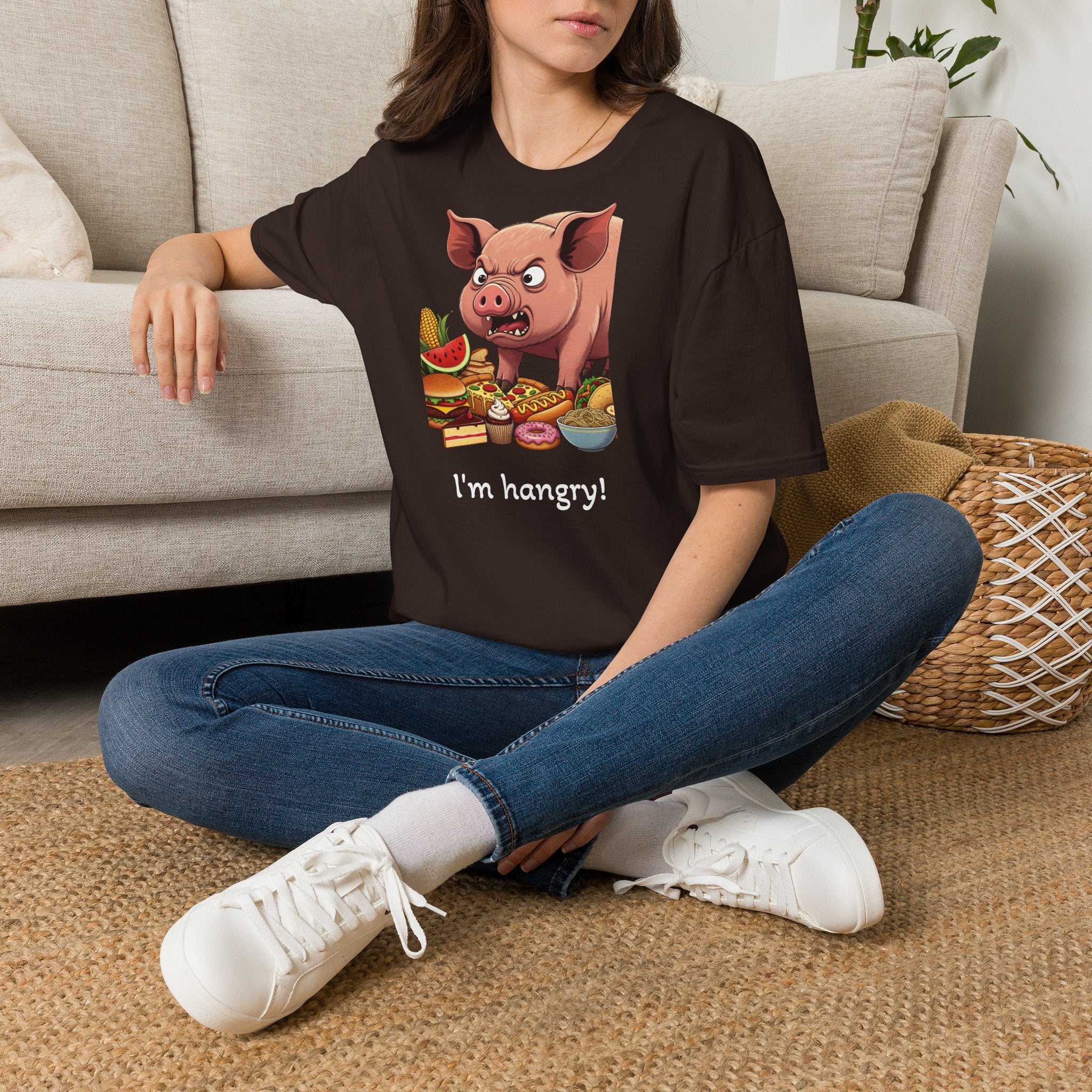 I'm Hangry! Pig Cartoon T-Shirt - Funny Foodie Animal Tee