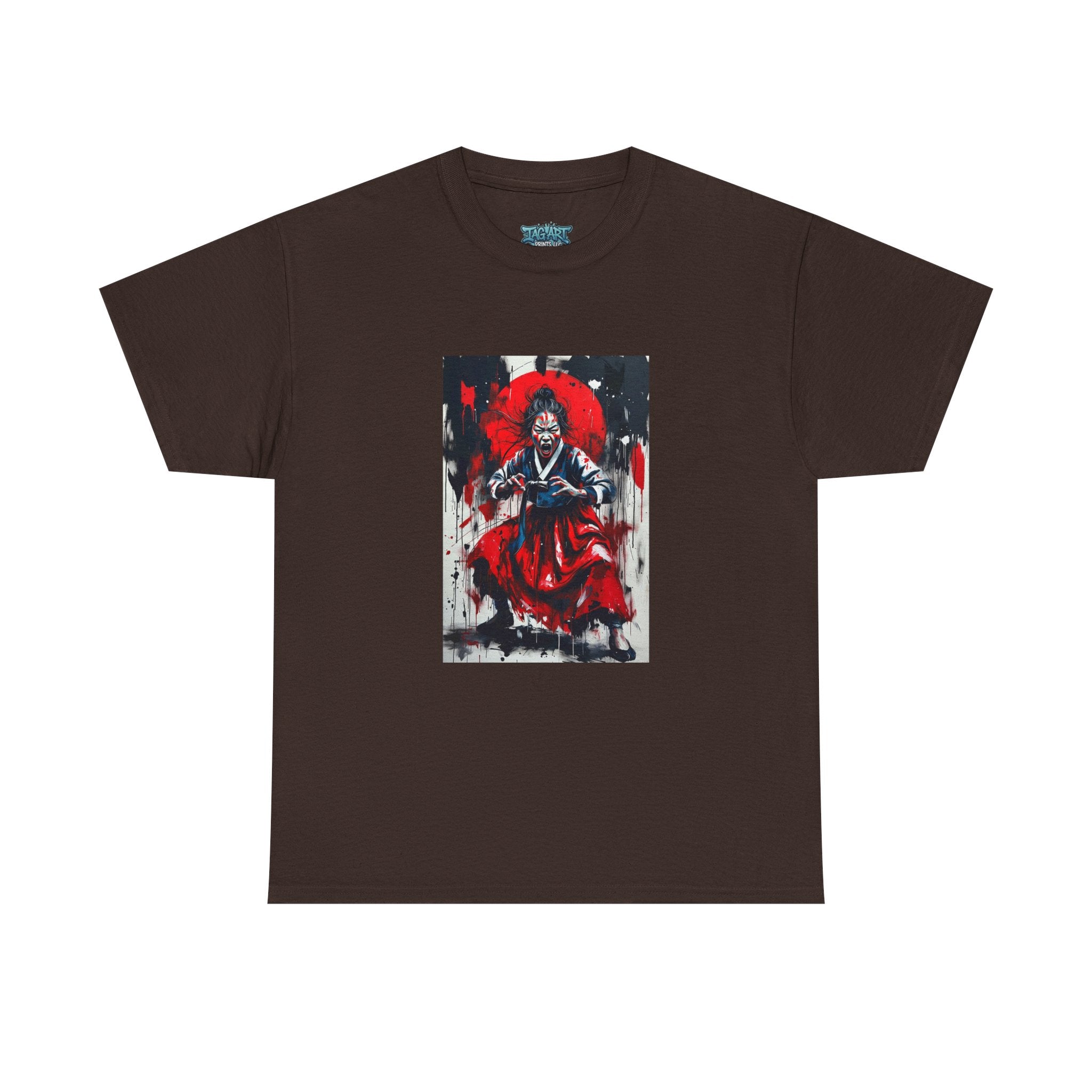 Samurai Red Moon Tee | Japanese Warrior Illustration, Ink Brush Art