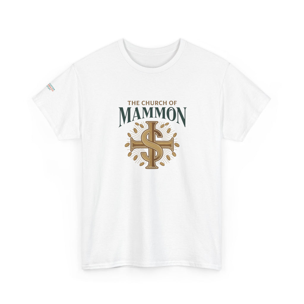 The Church of Mammon Graphic Tee – Vintage Dollar Sign Christian Satire Shirt