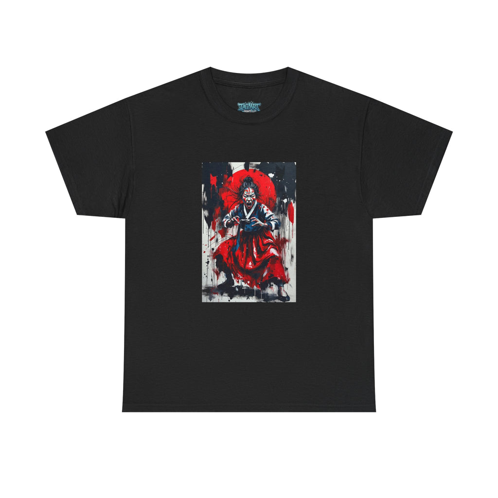 Samurai Red Moon Tee | Japanese Warrior Illustration, Ink Brush Art
