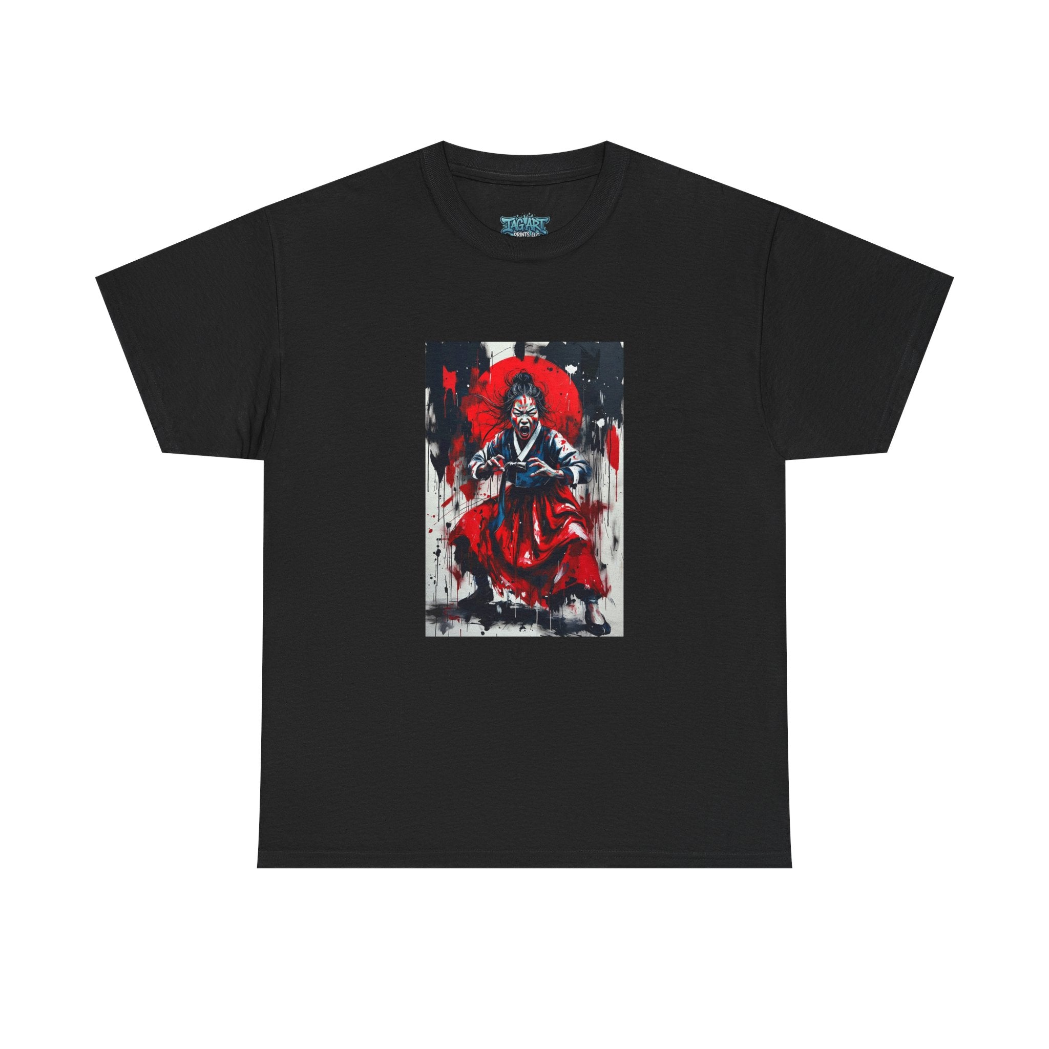 Samurai Red Moon Tee | Japanese Warrior Illustration, Ink Brush Art
