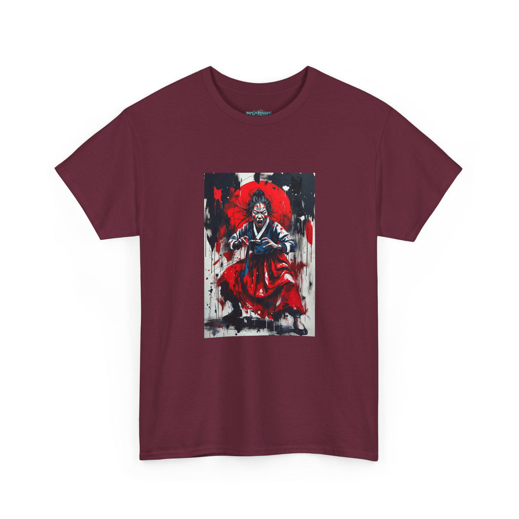 Samurai Red Moon Tee | Japanese Warrior Illustration, Ink Brush Art