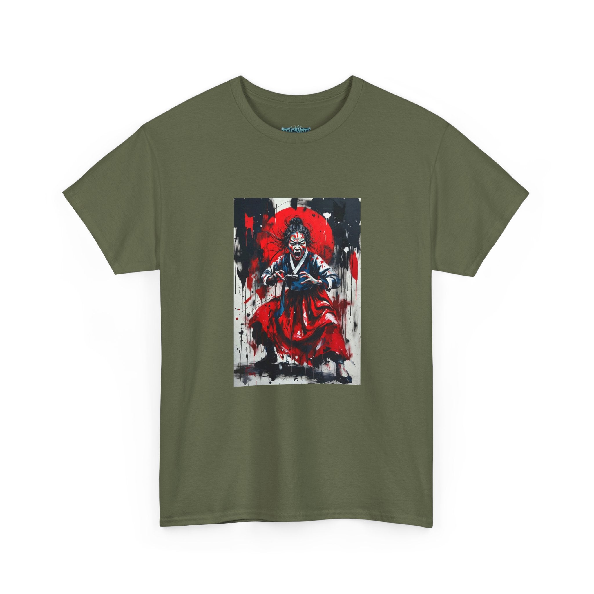 Samurai Red Moon Tee | Japanese Warrior Illustration, Ink Brush Art