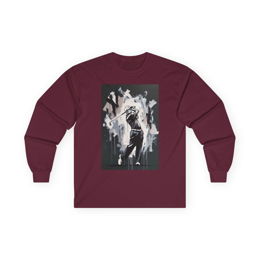 Golfer swing illustration Long Sleeve | monochrome golf art, athletic apparel