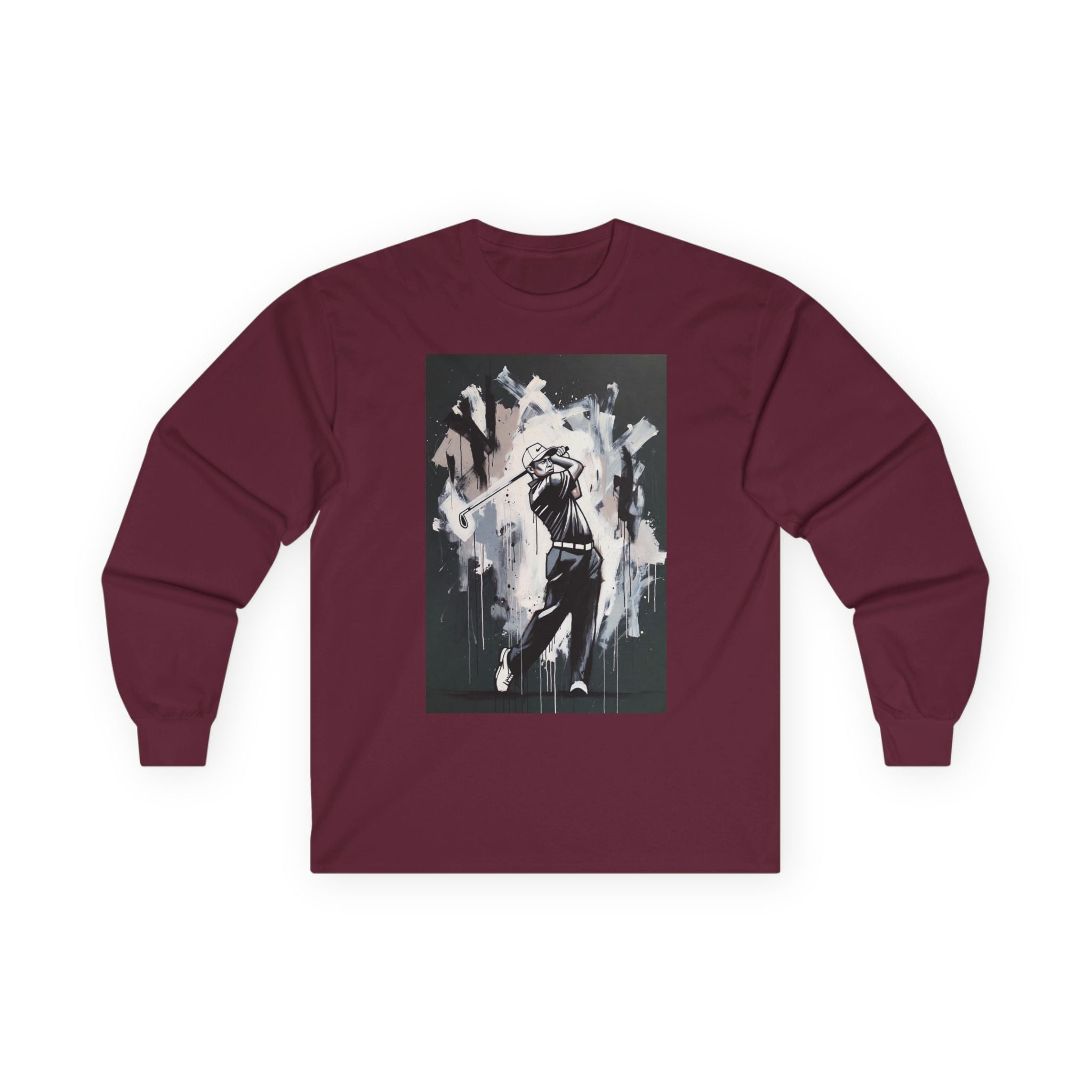 Golfer swing illustration Long Sleeve | monochrome golf art, athletic apparel