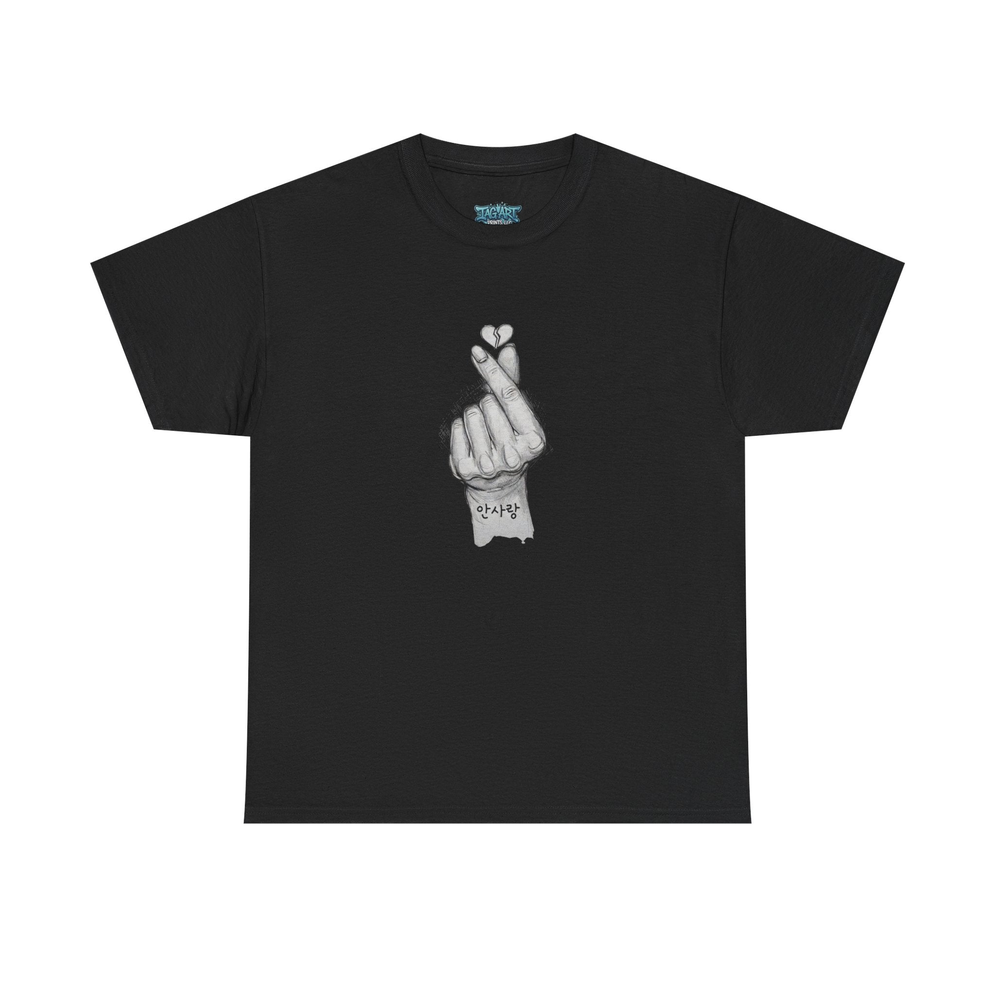 Korean Finger Heart Drawing Tee | Hand Sketch Illustration T-Shirt