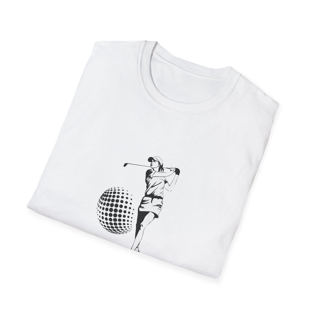 Golf Swing Graphic T‑Shirt — Retro Golfer with Patterned Ball