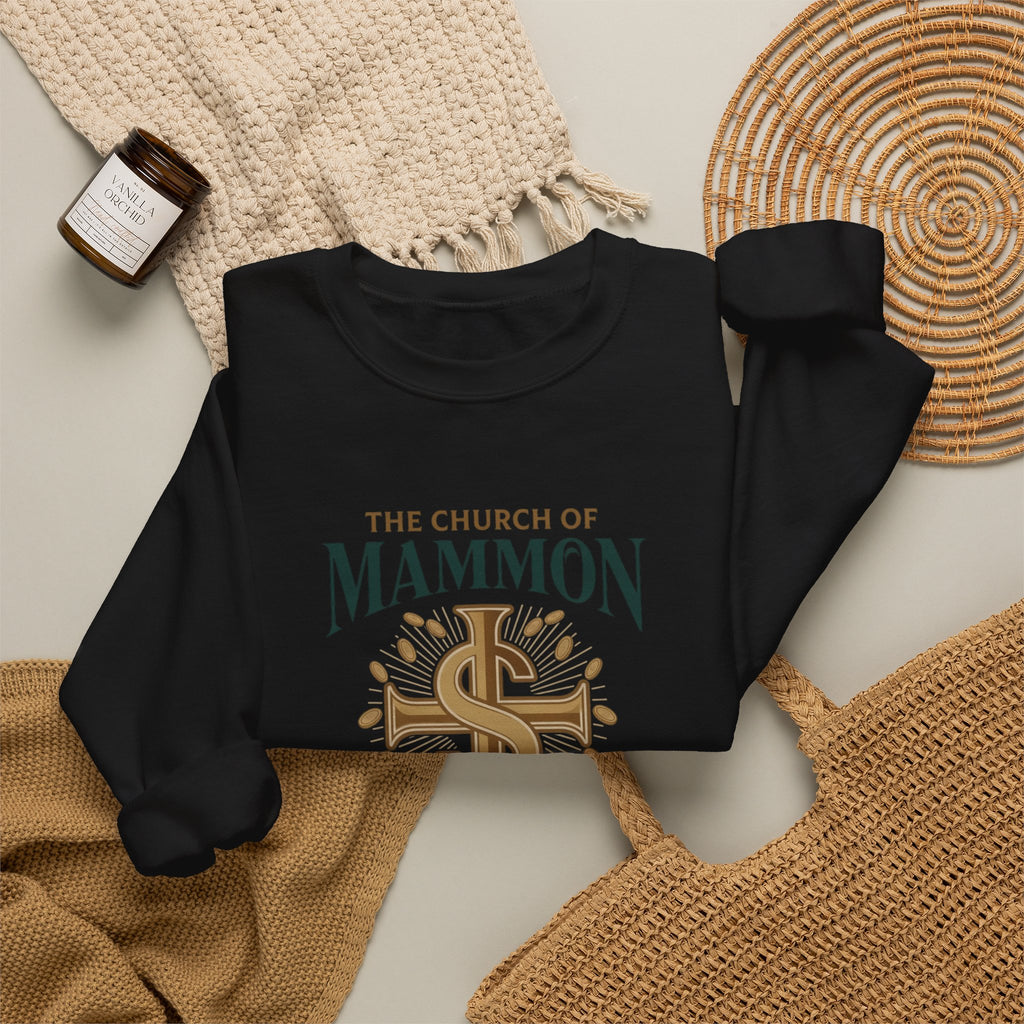 Crewneck Sweatshirt – "The Church of Mammon" Graphic Pullover