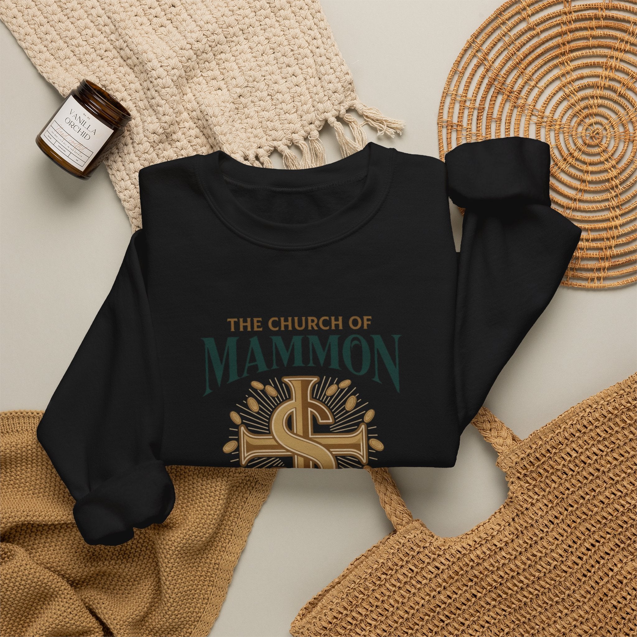 Crewneck Sweatshirt – "The Church of Mammon" Graphic Pullover