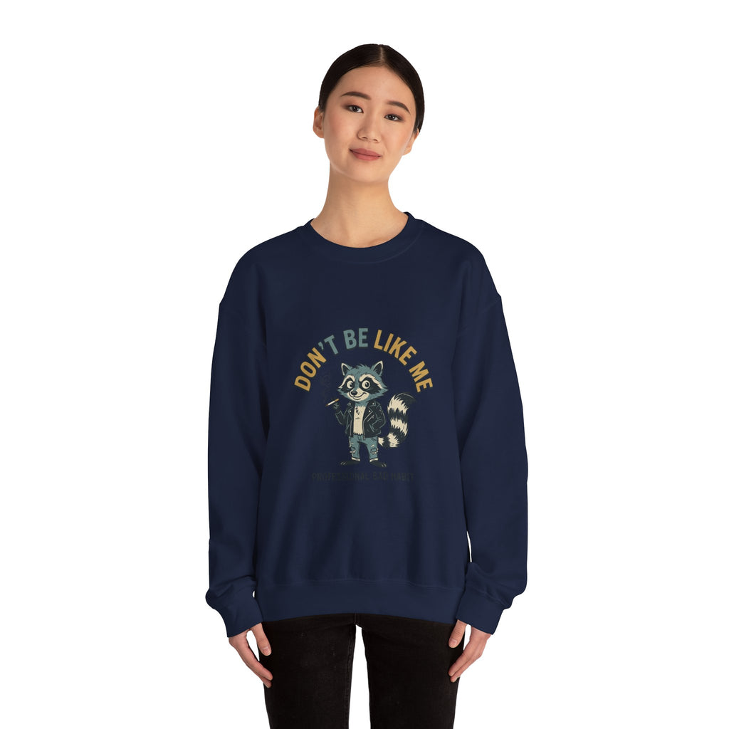 Don’t Be Like Me Raccoon Smoking Crewneck, ironic animal smoking sweatshirt, alt meme
