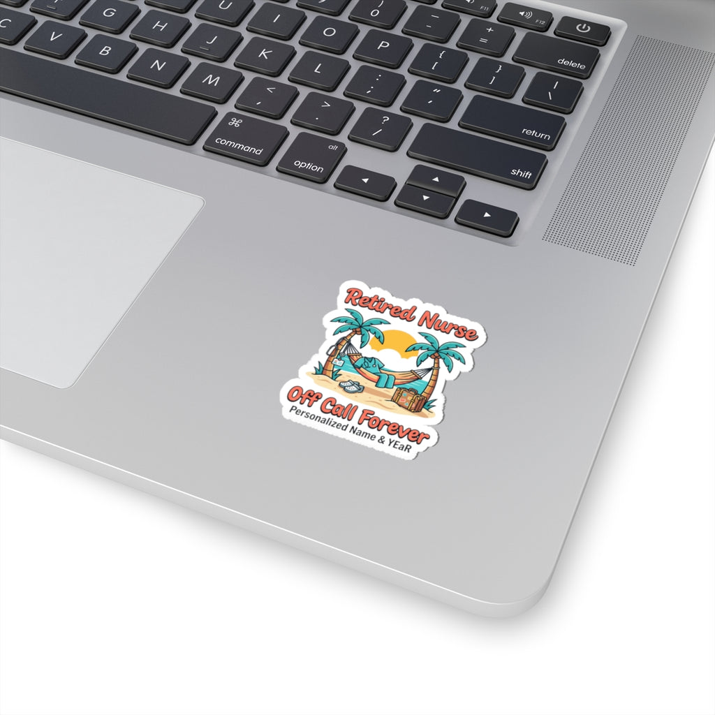 Retired Nurse Beach Scene Kiss-Cut Sticker | Retirement, Personalized Year