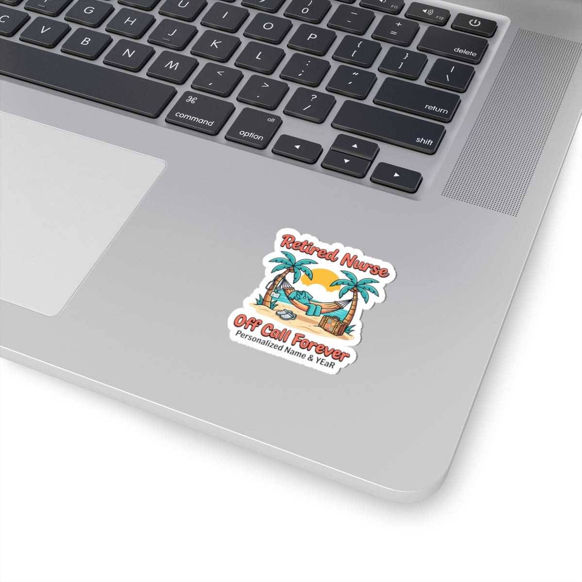 Retired Nurse Beach Scene Kiss-Cut Sticker | Retirement, Personalized Year