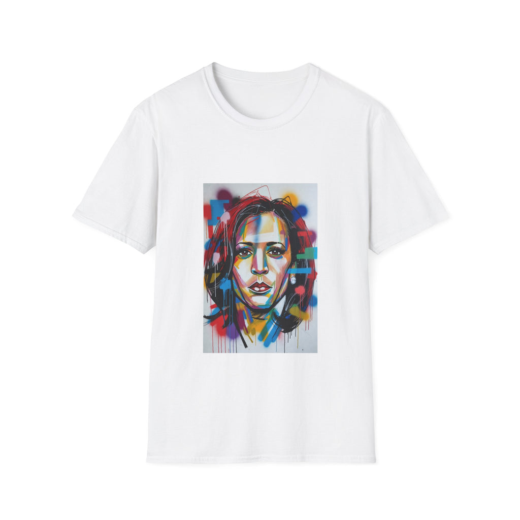 Abstract Artsy Kamala Portrait T-Shirt — Colorful Spray Paint Face Art Tee