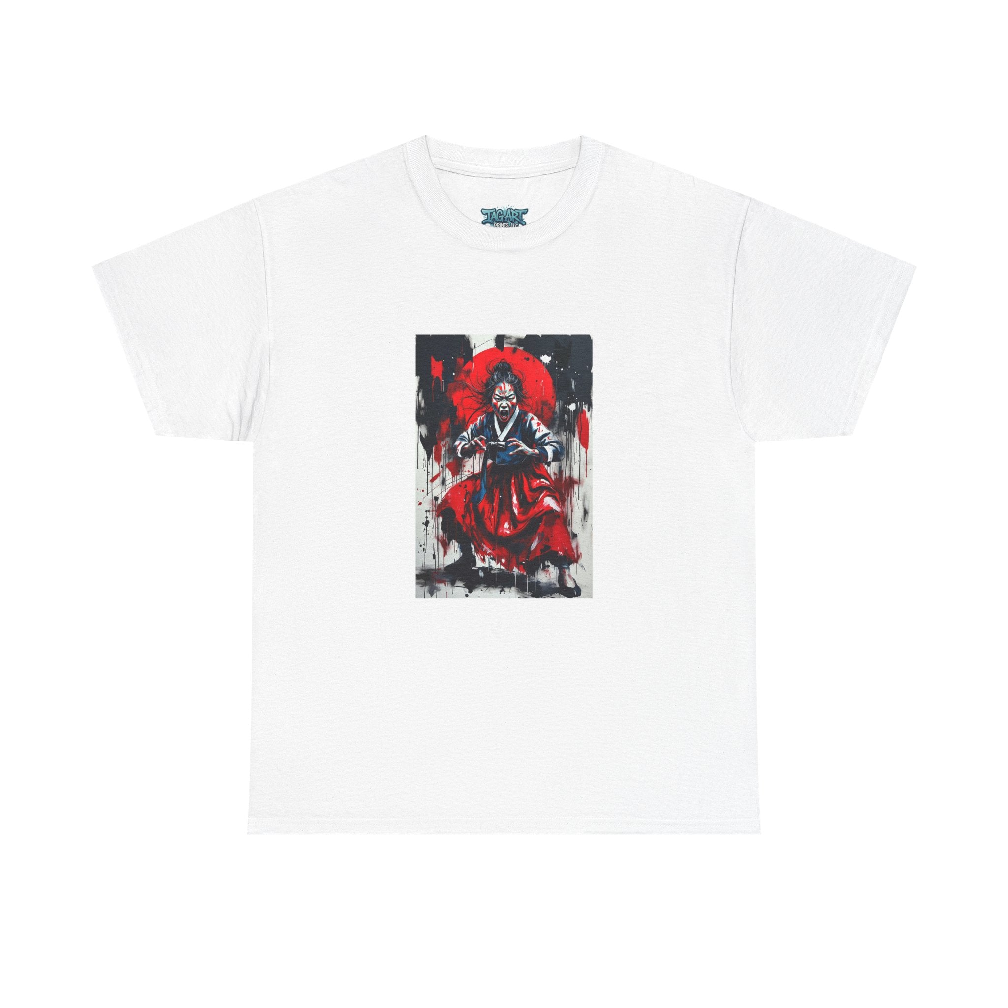 Samurai Red Moon Tee | Japanese Warrior Illustration, Ink Brush Art