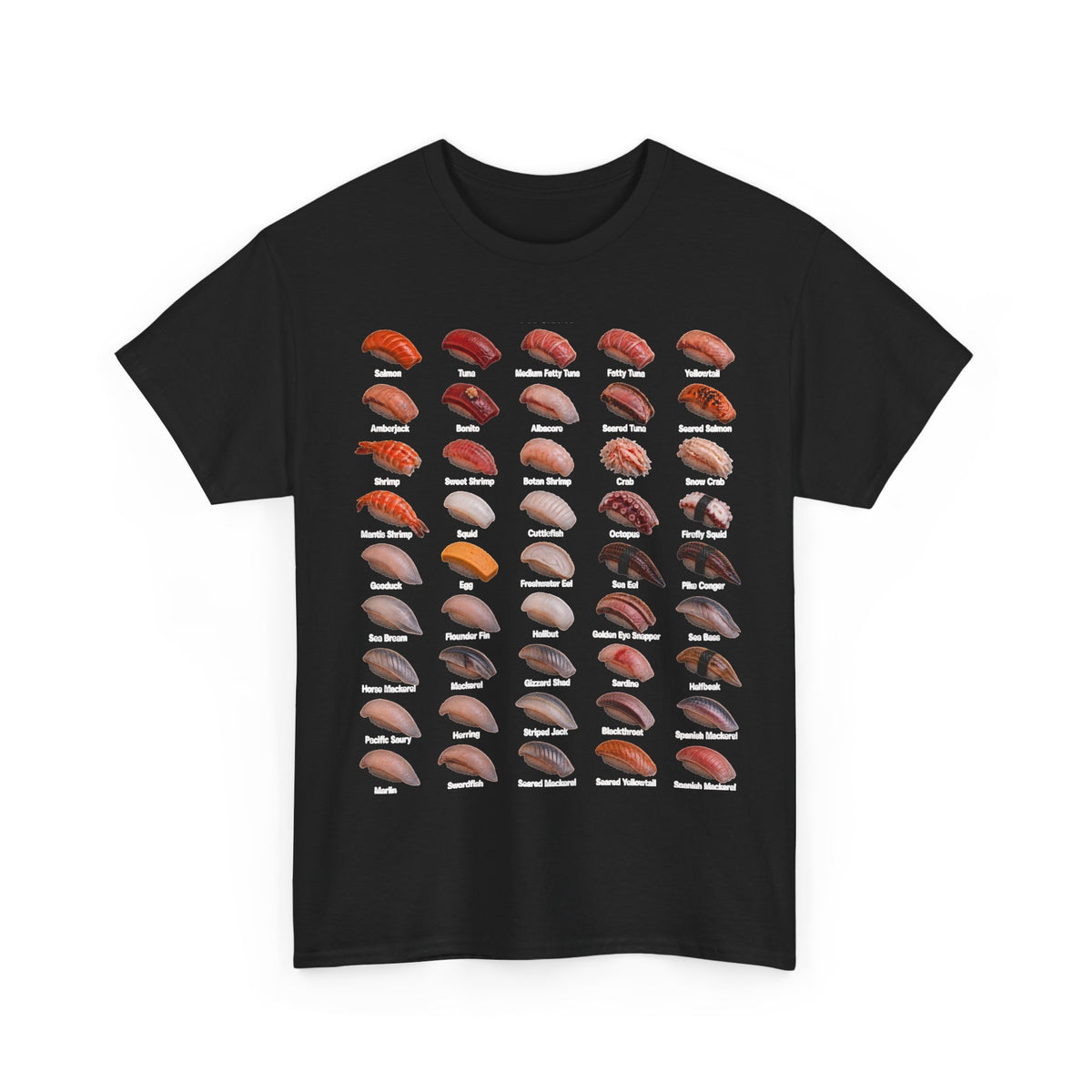 Sushi Nigiri Chart T-Shirt — Japanese Sushi Guide Tee for Foodies