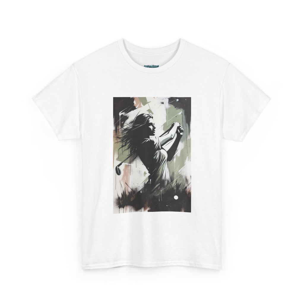Female Golfer Swinging Golf Club T-Shirt | Golf Art Tee