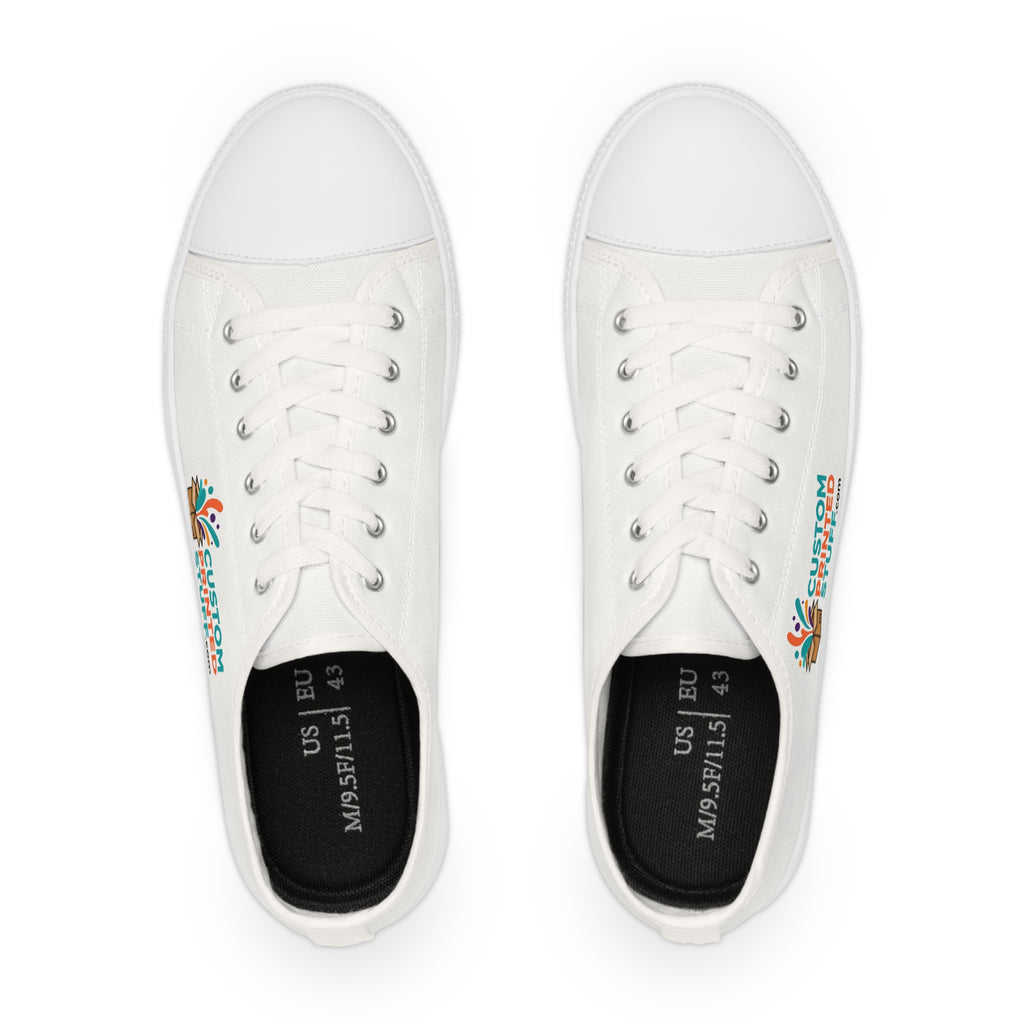 Custom Logo Low Top Sneakers — Men’s White Canvas Personalized Shoes