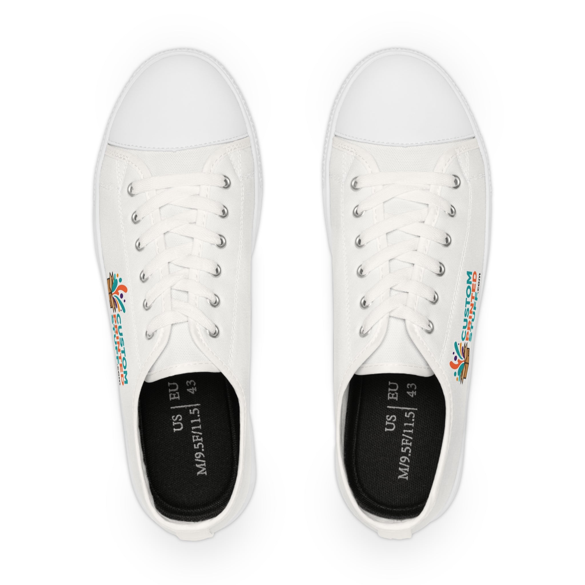 Custom Logo Low Top Sneakers — Men’s White Canvas Personalized Shoes
