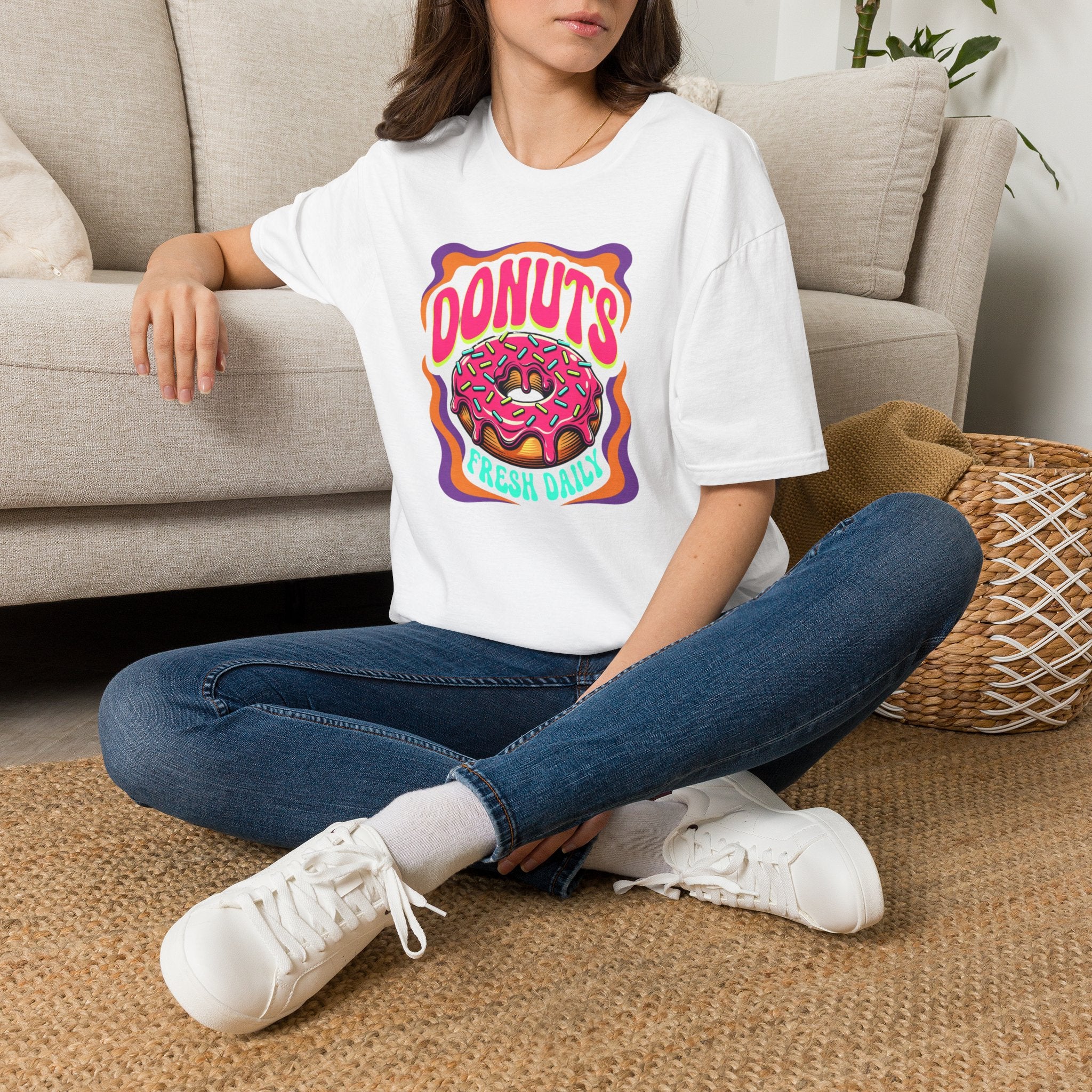 Donuts Fresh Daily T-Shirt — Retro Pink Frosted Donut Graphic Tee
