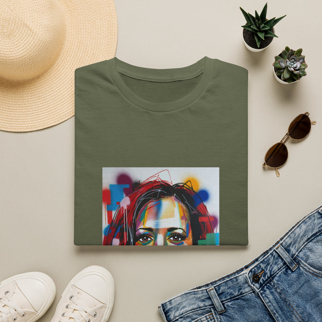 Abstract Artsy Kamala Portrait T-Shirt — Colorful Spray Paint Face Art Tee