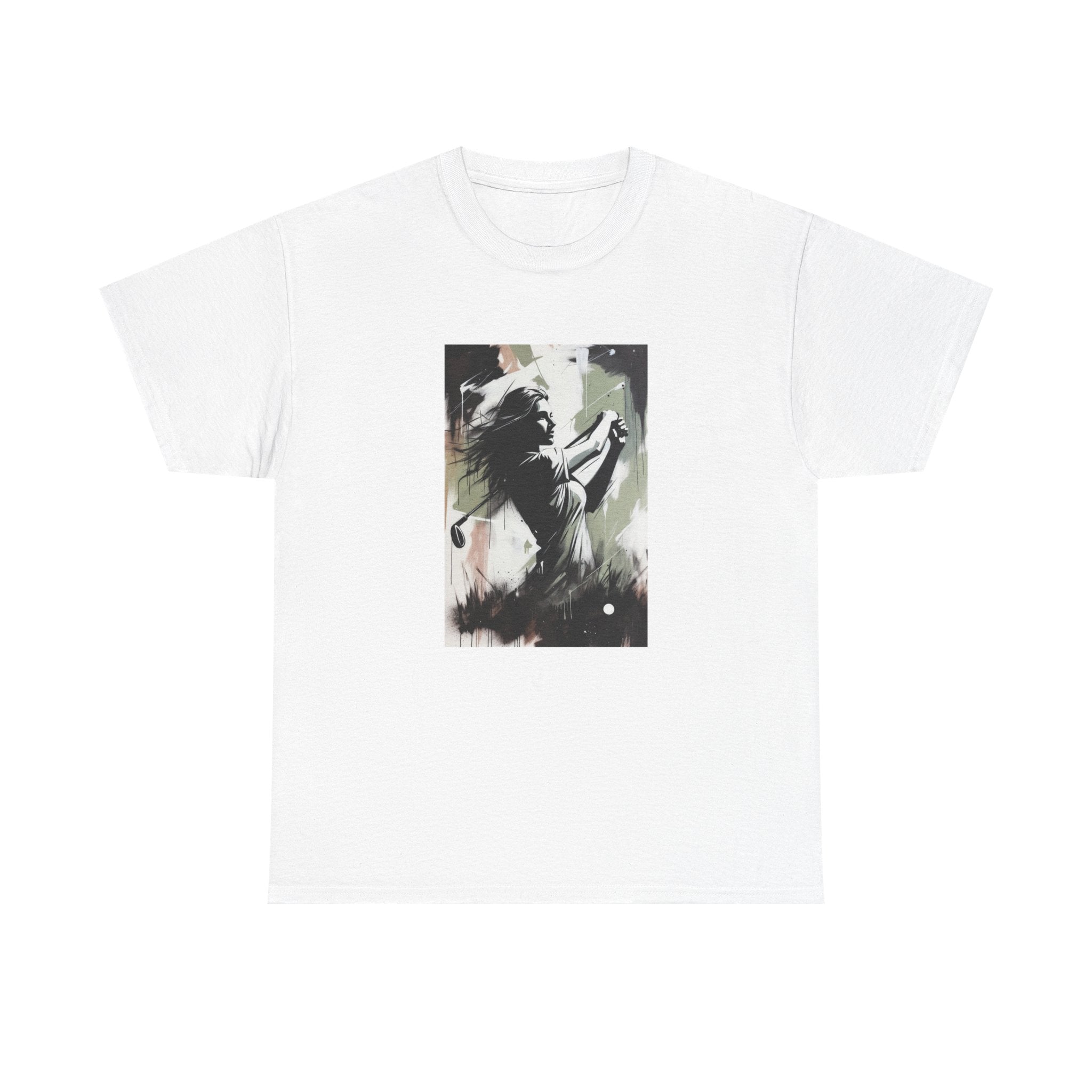 Female Golfer Swinging Golf Club T-Shirt | Golf Art Tee