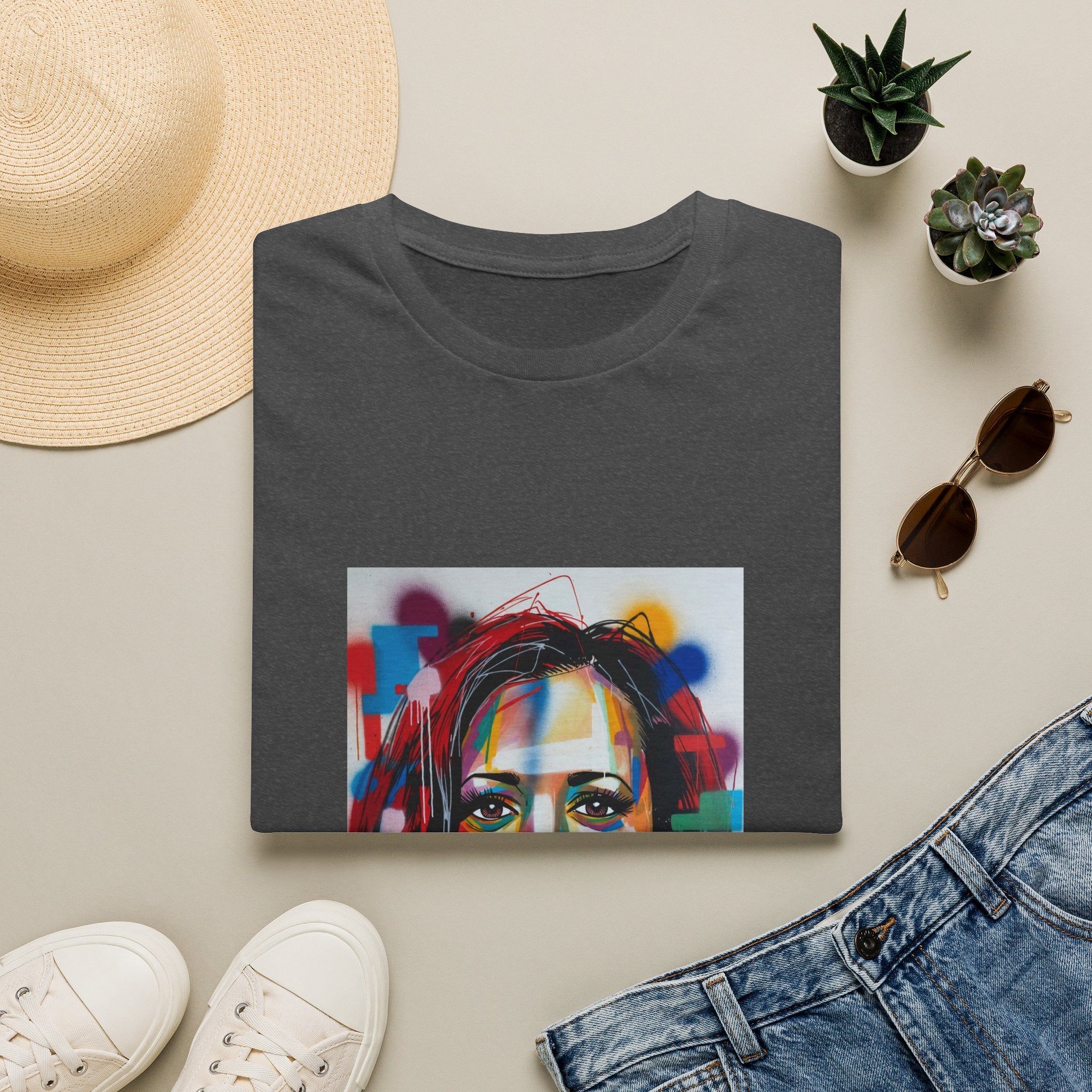 Abstract Artsy Kamala Portrait T-Shirt — Colorful Spray Paint Face Art Tee