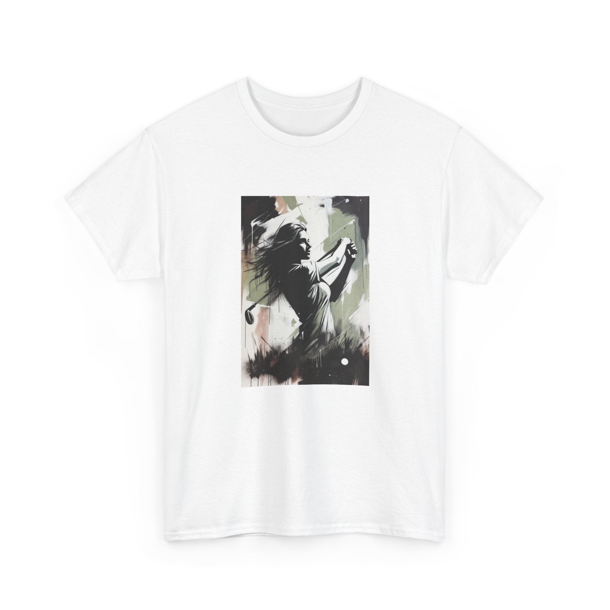Female Golfer Swinging Golf Club T-Shirt | Golf Art Tee