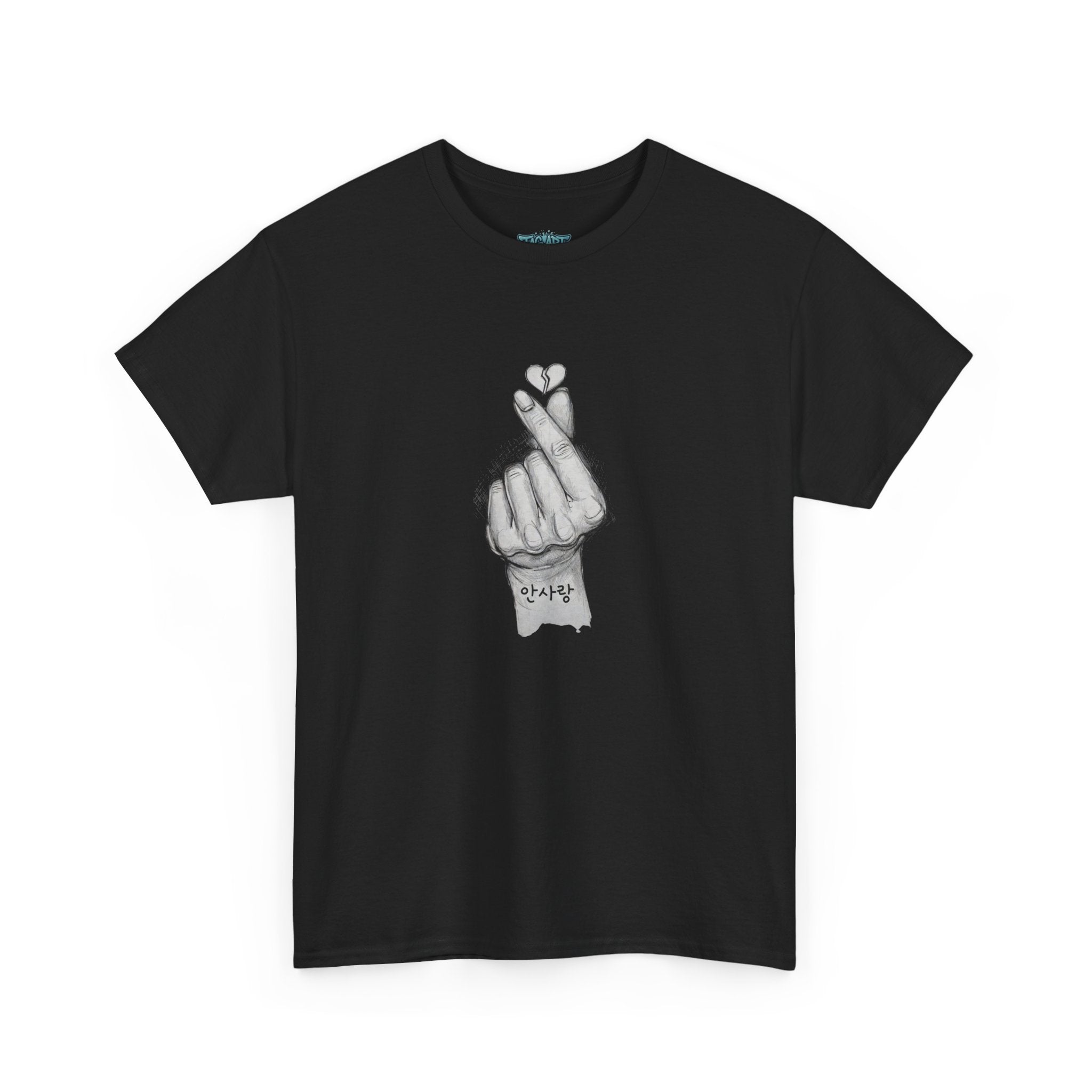 Korean Finger Heart Drawing Tee | Hand Sketch Illustration T-Shirt