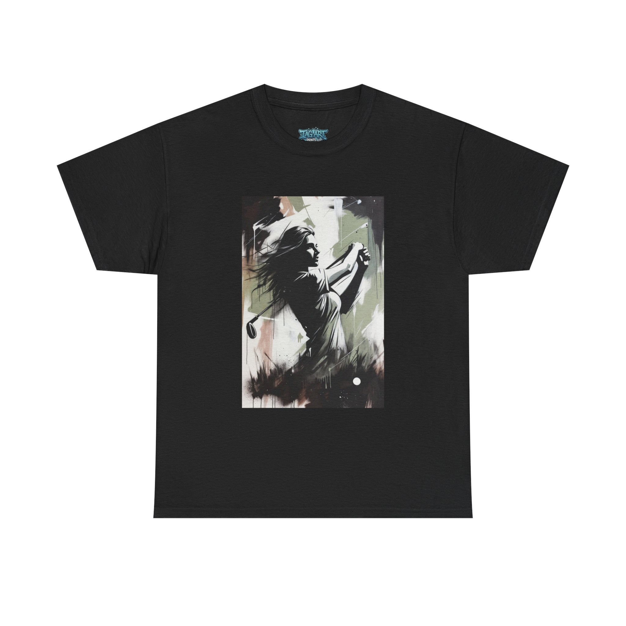 Female Golfer Swinging Golf Club T-Shirt | Golf Art Tee