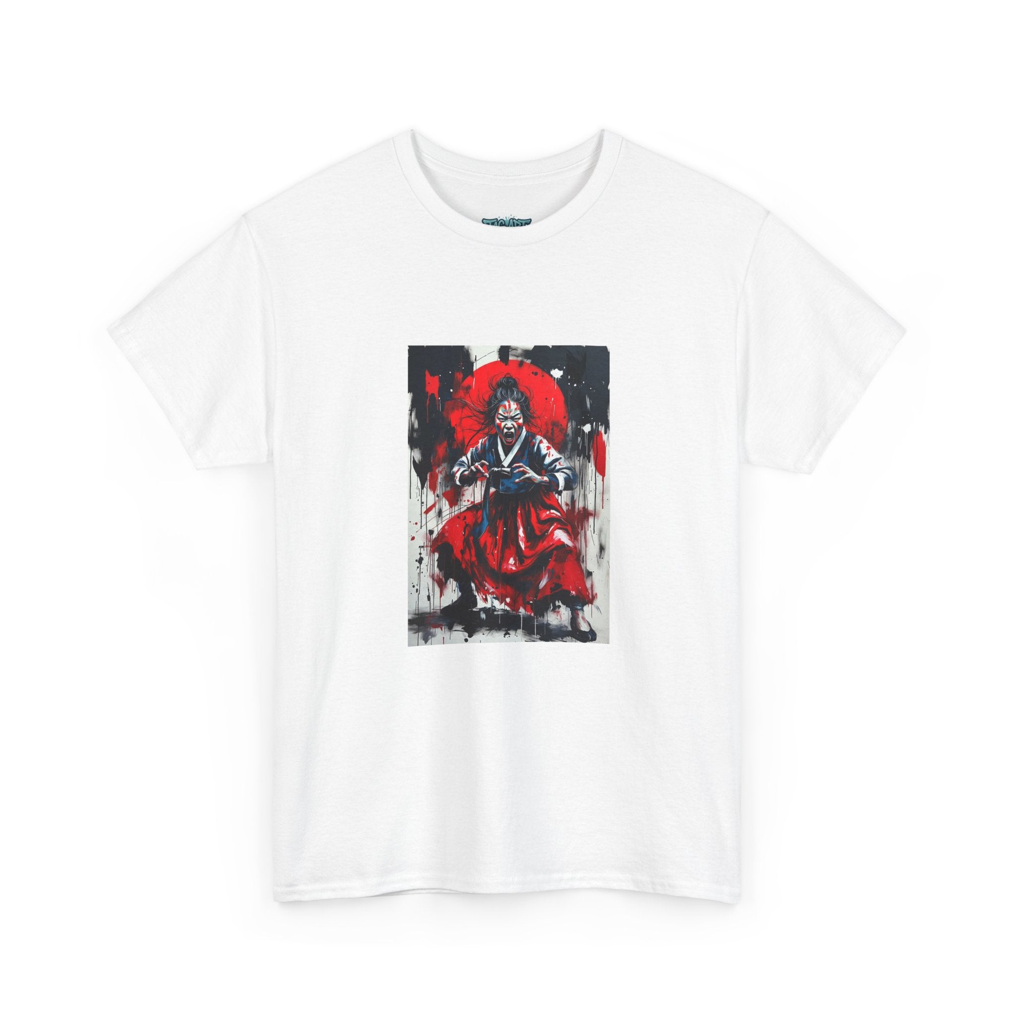 Samurai Red Moon Tee | Japanese Warrior Illustration, Ink Brush Art