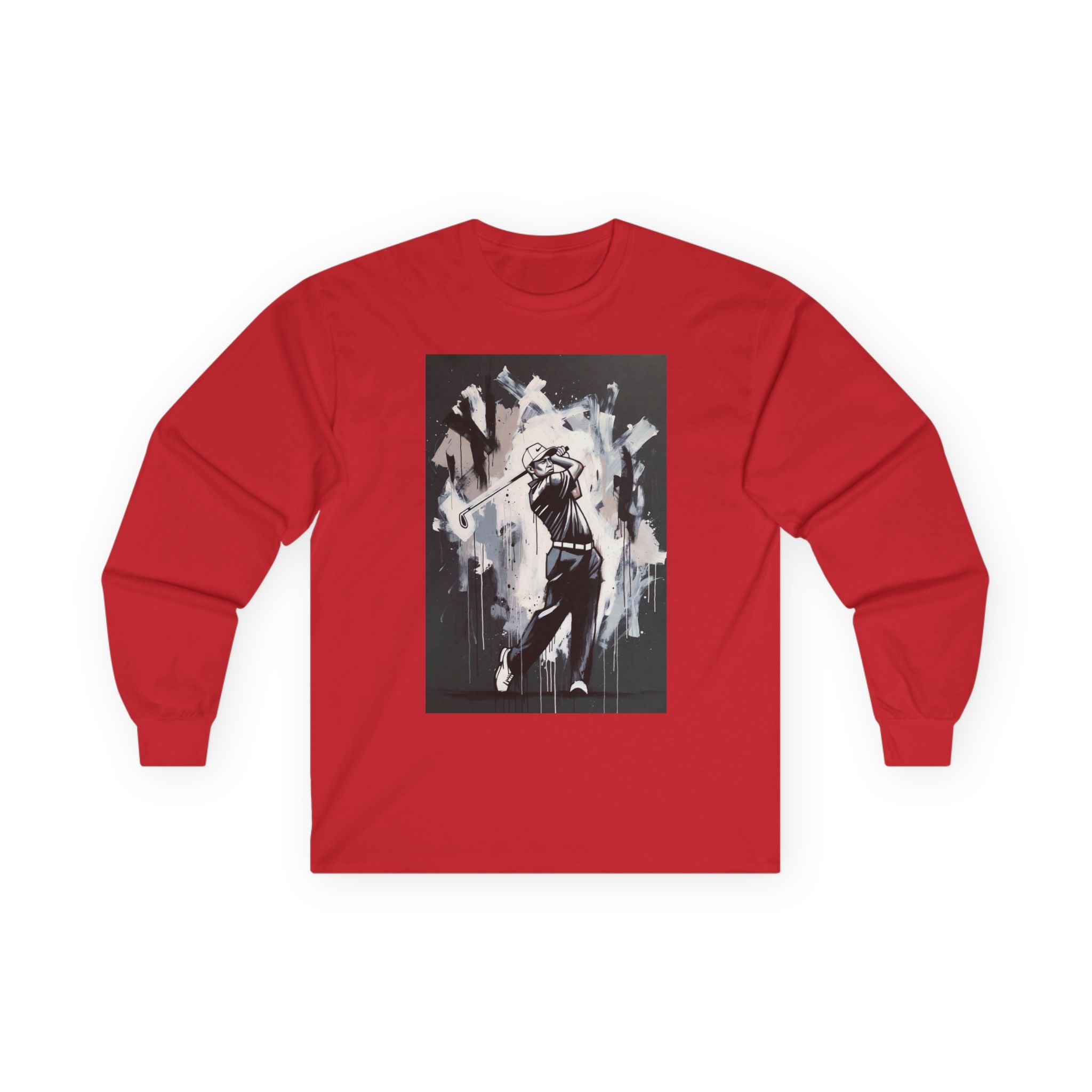 Golfer swing illustration Long Sleeve | monochrome golf art, athletic apparel