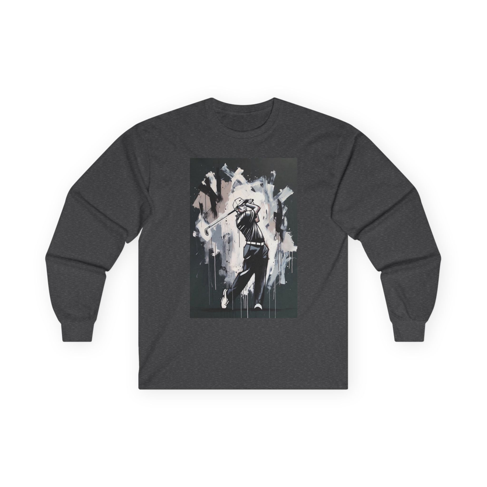 Golfer swing illustration Long Sleeve | monochrome golf art, athletic apparel