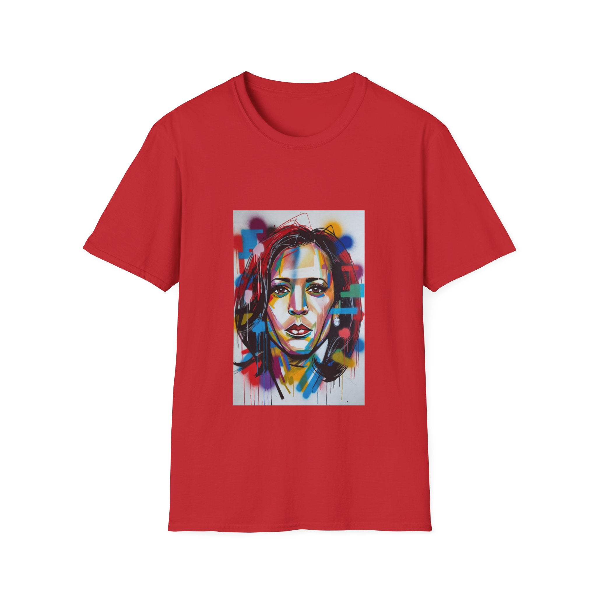 Abstract Artsy Kamala Portrait T-Shirt — Colorful Spray Paint Face Art Tee