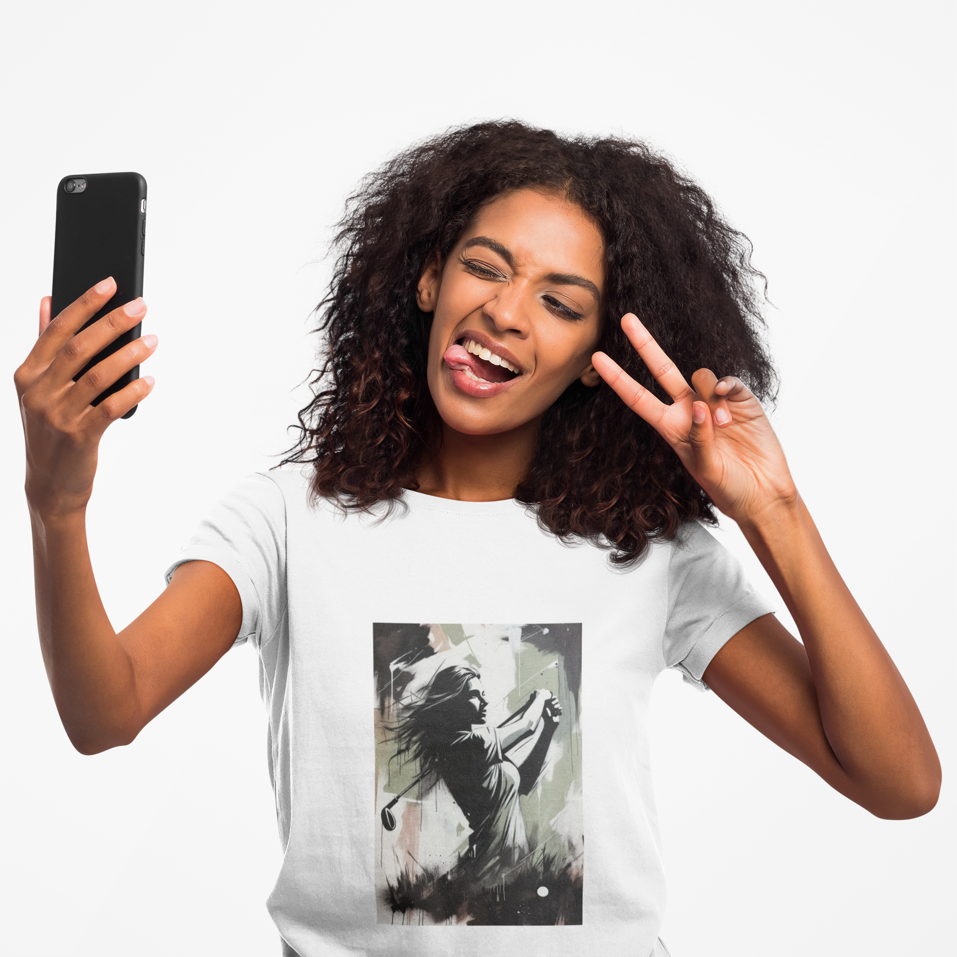 Female Golfer Swinging Golf Club T-Shirt | Golf Art Tee