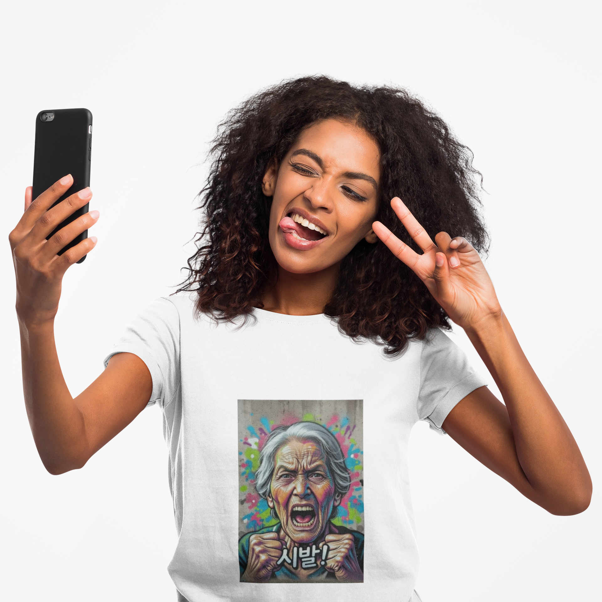 Korean Grandma Swearing T-Shirt | Angry Elder Portrait, Bold Street Art