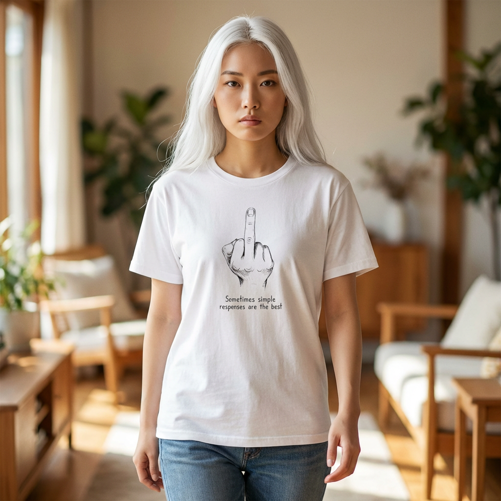 Graphic T-Shirt — Hand Gesture Middle Finger Sketch with 'Sometimes, Simple Responses Are The Best'