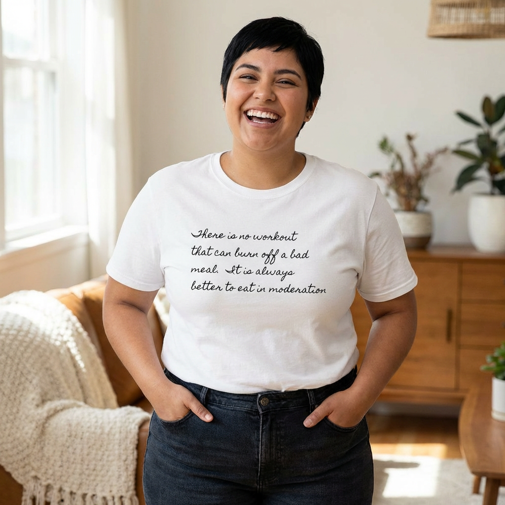 Moderation in eating Quote White T-Shirt —Minimal Script Tee
