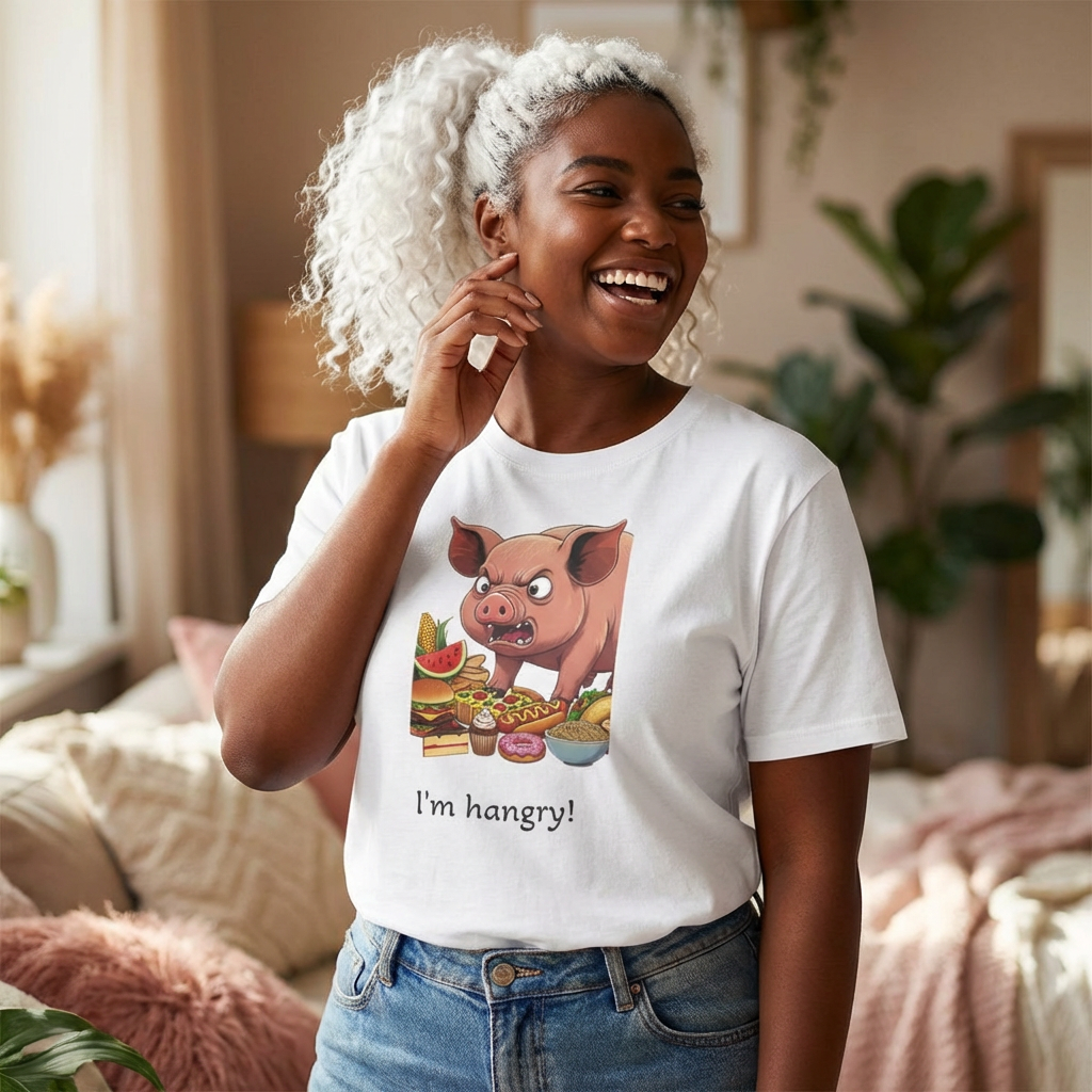 I'm Hangry! Pig Cartoon T-Shirt - Funny Foodie Animal Tee