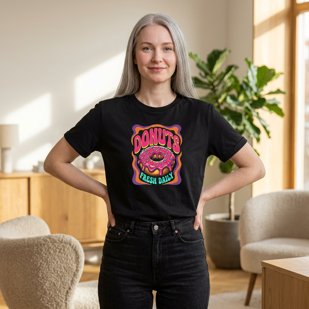 Donuts Fresh Daily T-Shirt — Retro Pink Frosted Donut Graphic Tee